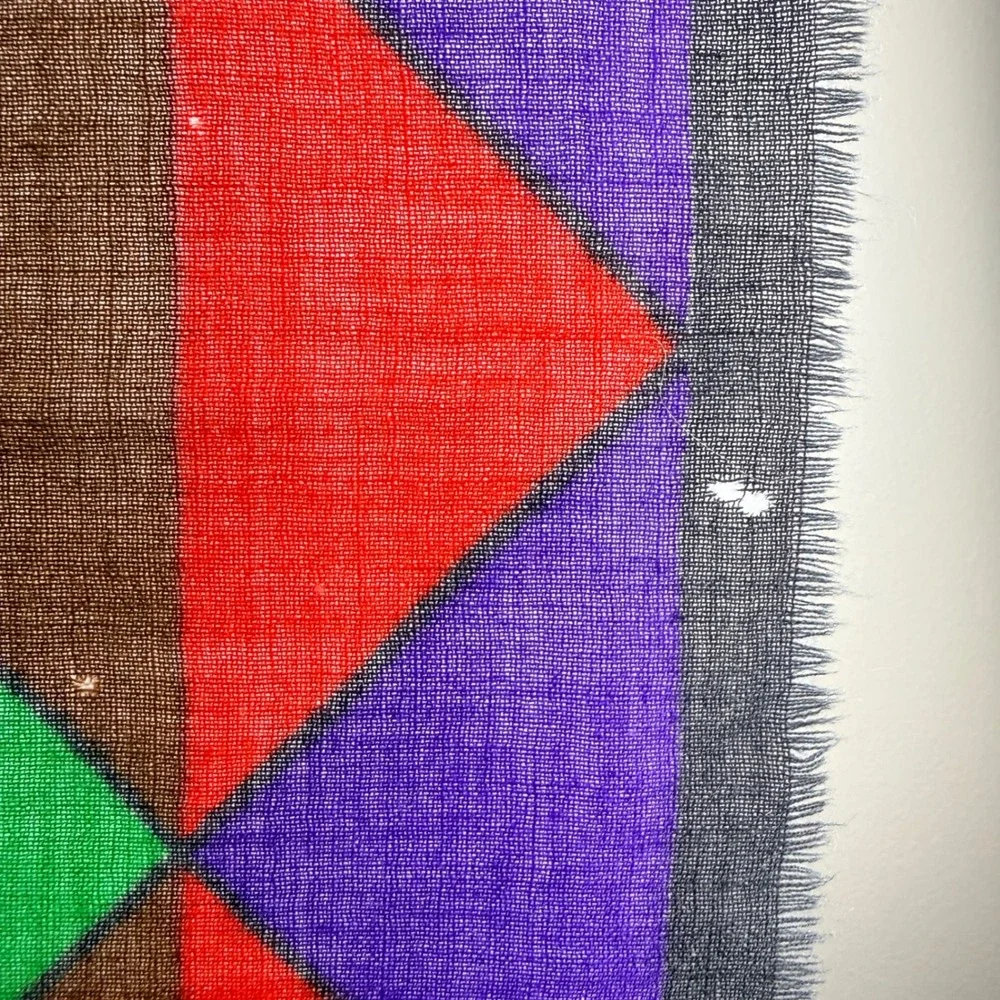 Vintage Yves Saint Laurent Wool Scarf 32" Square Geometric Mod Made READ - Picture 5 of 9